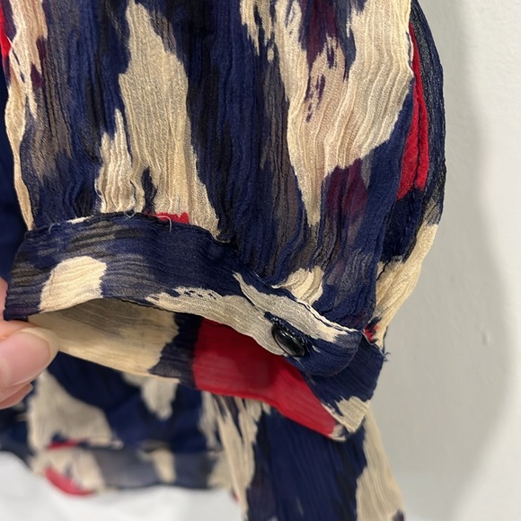 Diane von Furstenberg Candela Bis Silk Ruffle Long Sleeve Blouse Top Navy Red 10 - Picture 6 of 14